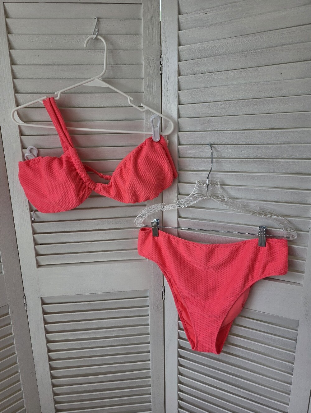 Aerie Jacquard One Shoulder Bandeau Pink/Coral Bikini Size XL/XXL